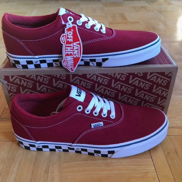 Vans Doheny Men's Red Checked Canvas Lace Up Low Tops Sneakers - Picture 2 of 10